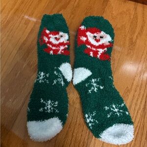 Festive Green and Red Santa Fuzzy Socks